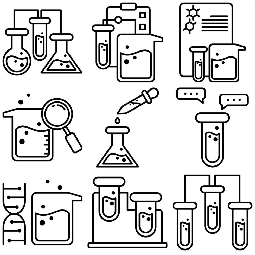 conjunto de ícones de laboratório de química estilo de contorno parte um vetor