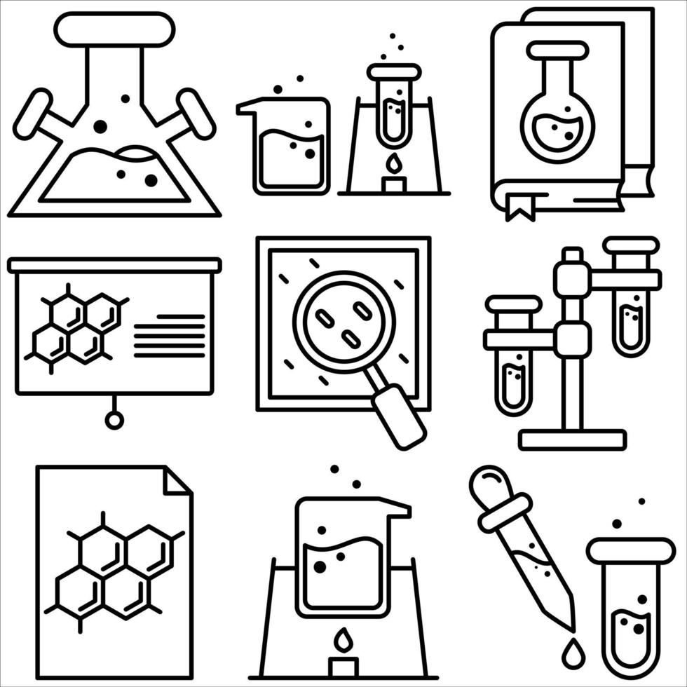 conjunto de ícones de laboratório de química estilo de contorno parte três vetor