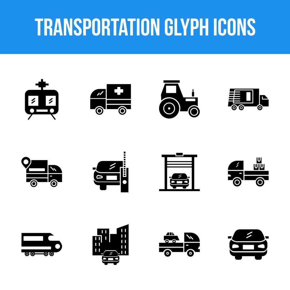 conjunto exclusivo de ícones de glifo de transporte vetor