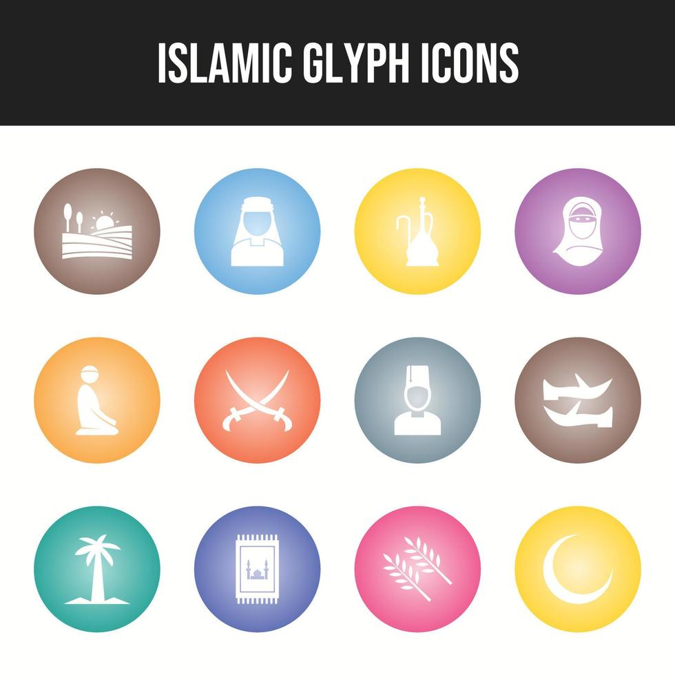 conjunto de 12 ícones vetoriais exclusivos islâmicos vetor