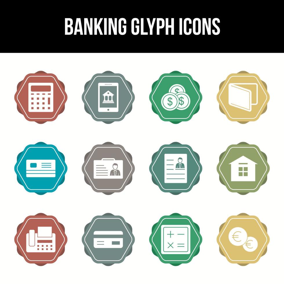 conjunto exclusivo de ícones de glifos bancários vetor