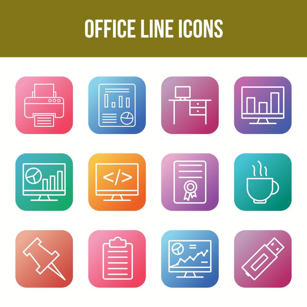 conjunto de ícones de linha de escritório exclusivo vetor