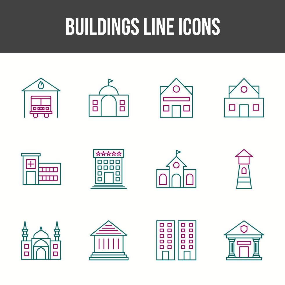 conjunto de ícones de linha de edifícios exclusivos vetor