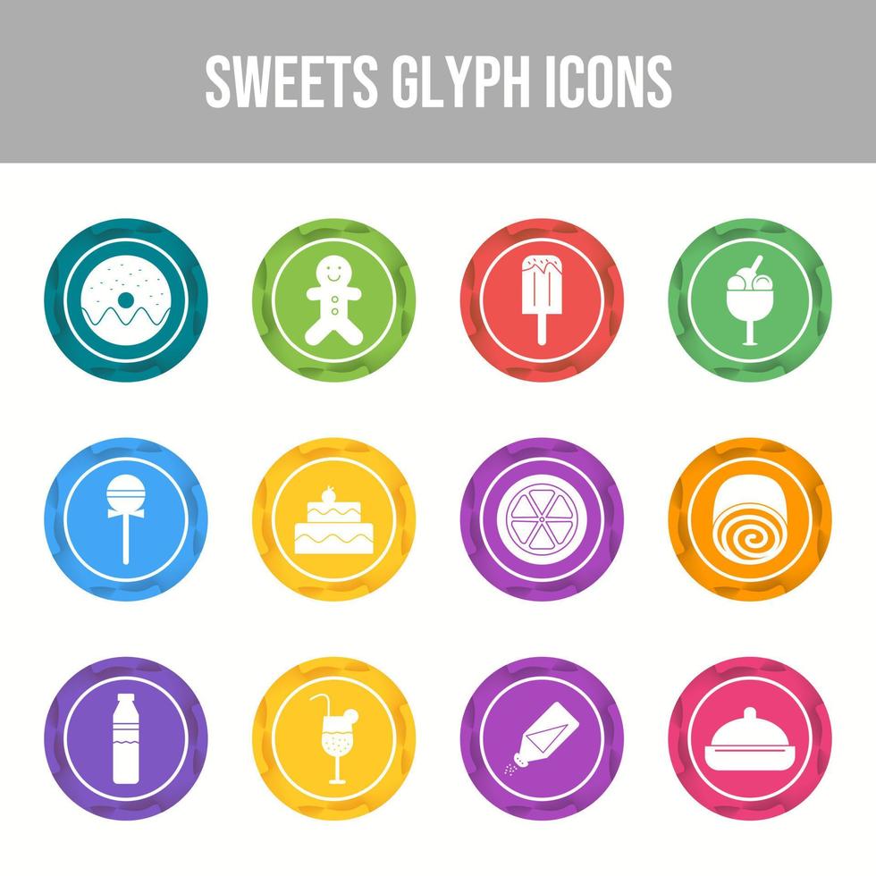 12 ícones vetoriais de doces em um conjunto vetor