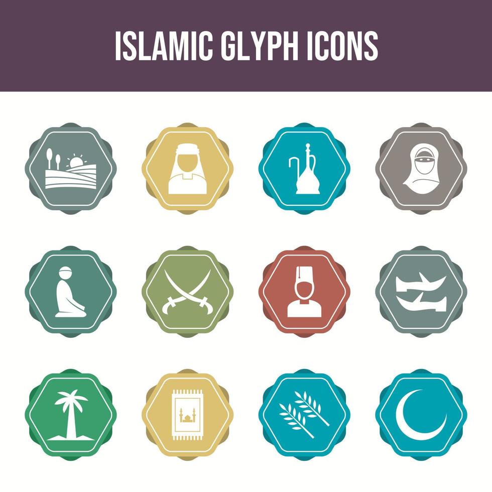 conjunto de 12 ícones vetoriais exclusivos islâmicos vetor