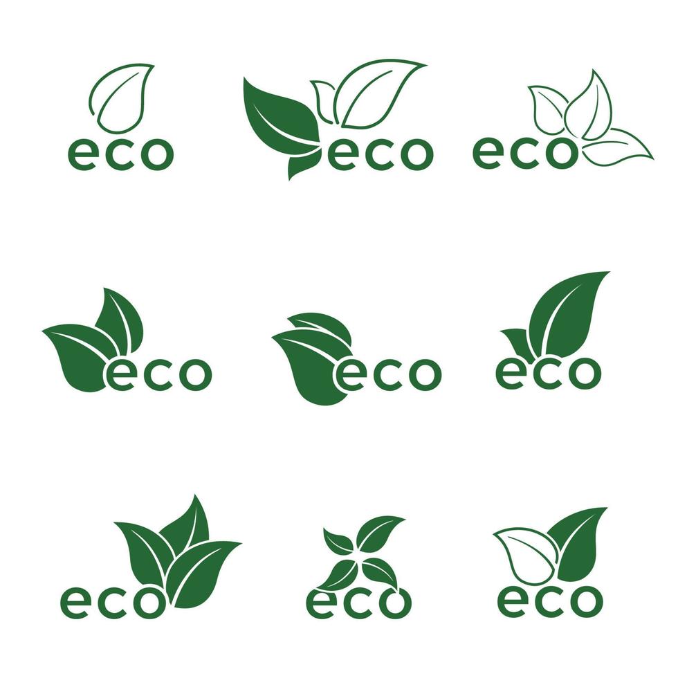conjunto de adesivos ecologia verde brilhante com sombra vetor