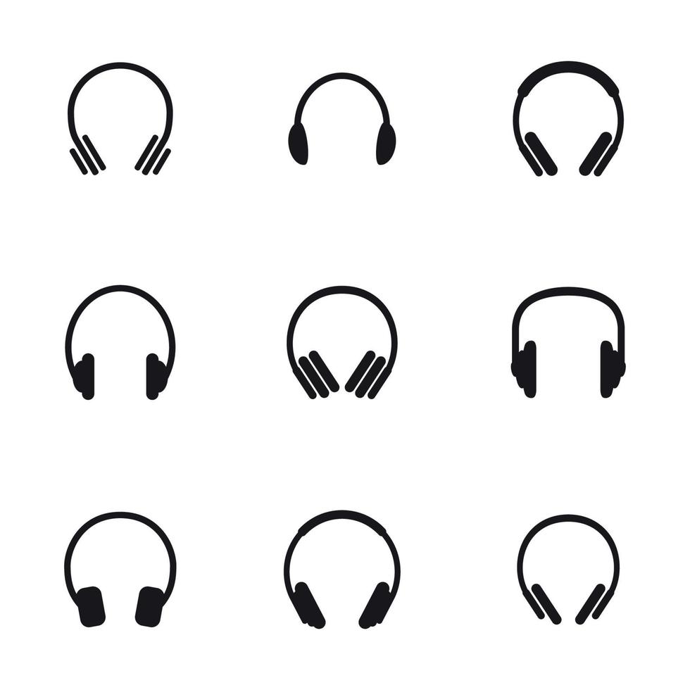 conjunto de ícones de fone de ouvido preto simples vetor
