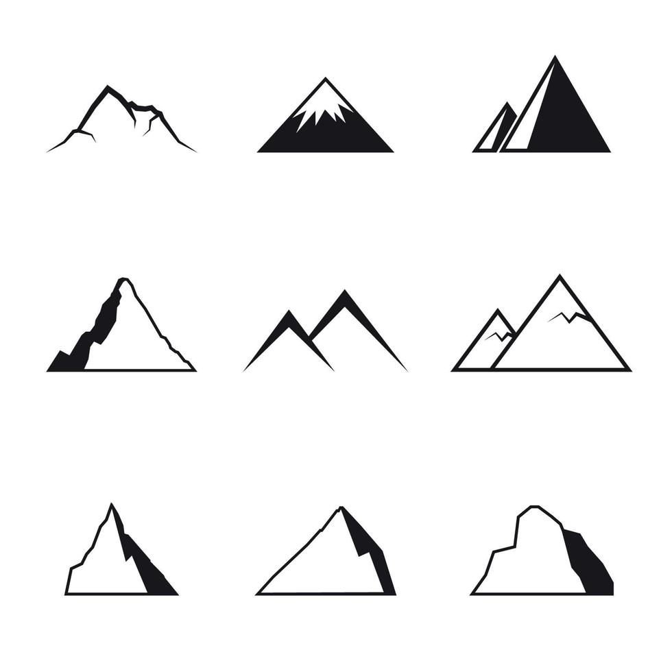 conjunto de ícones isolados em montanhas de um tema vetor