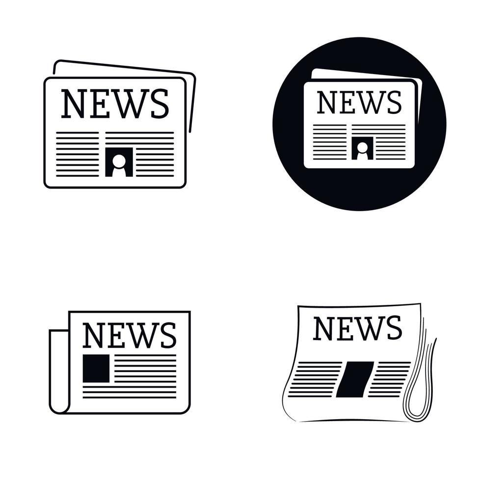 notícias de jornal de ícones isolados pretos vetor