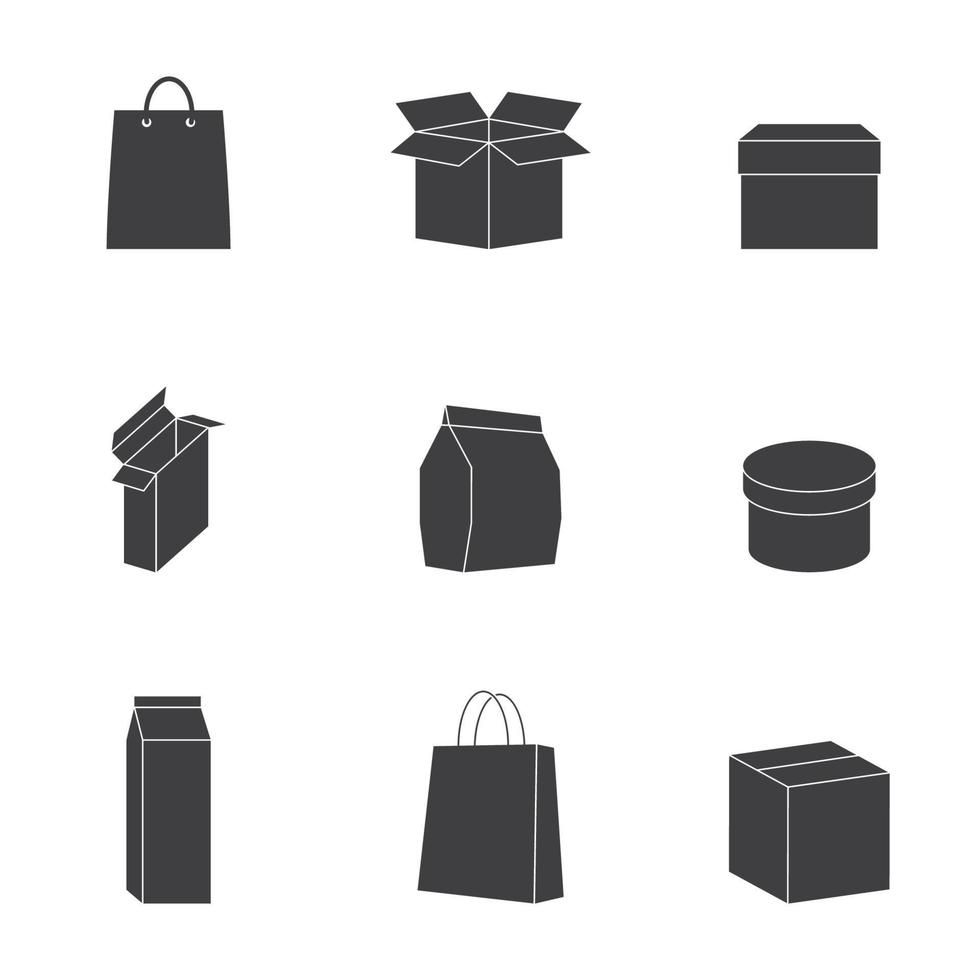 conjunto de ícones isolados em uma embalagem de papelão tema vetor