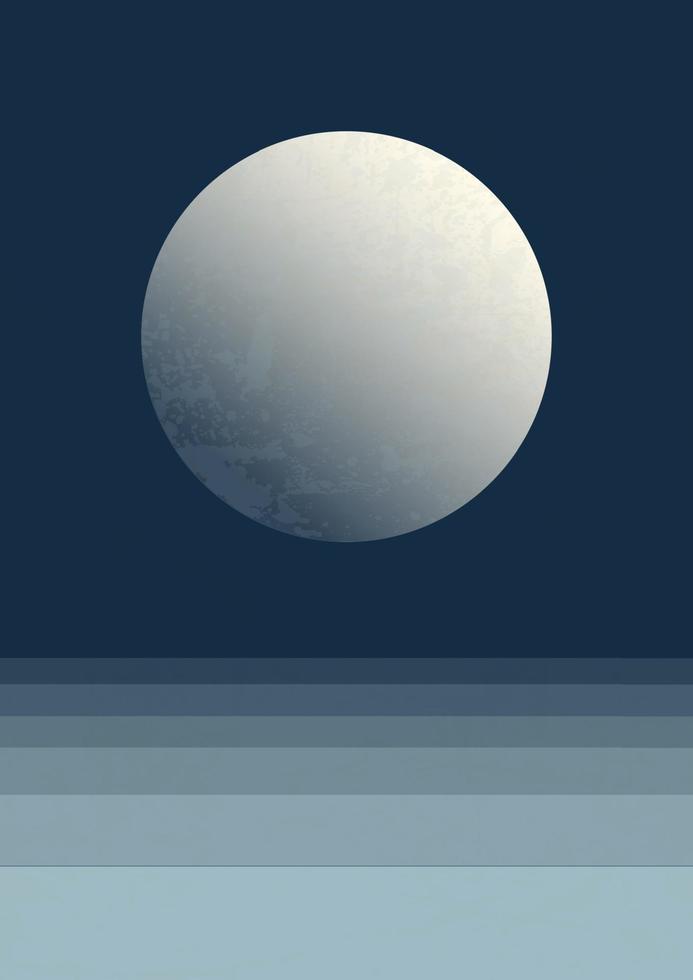 cartaz de ilustração estética minimalista de mar e lua à noite. onda do oceano abstrata vetor