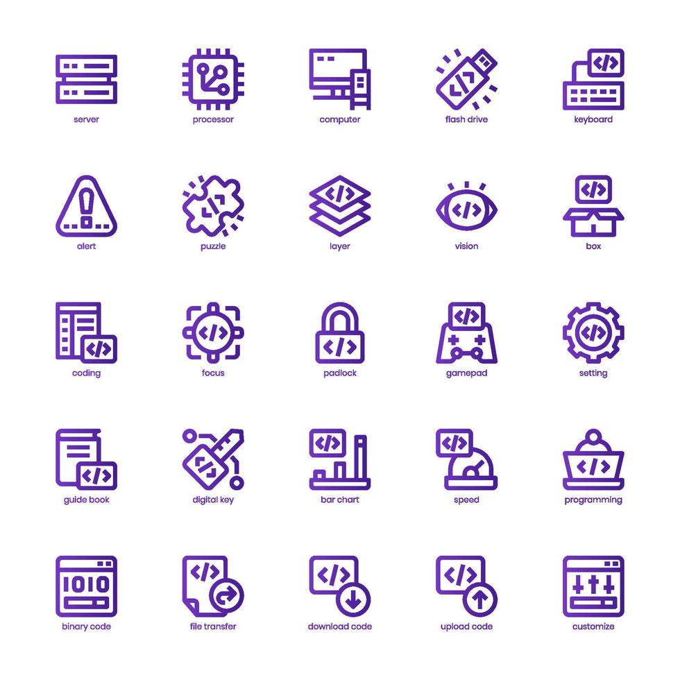 pacote de ícones de programação para seu site, celular, apresentação e design de logotipo. design de gradiente de linha básica de ícone de programação. ilustração de gráficos vetoriais e curso editável. vetor