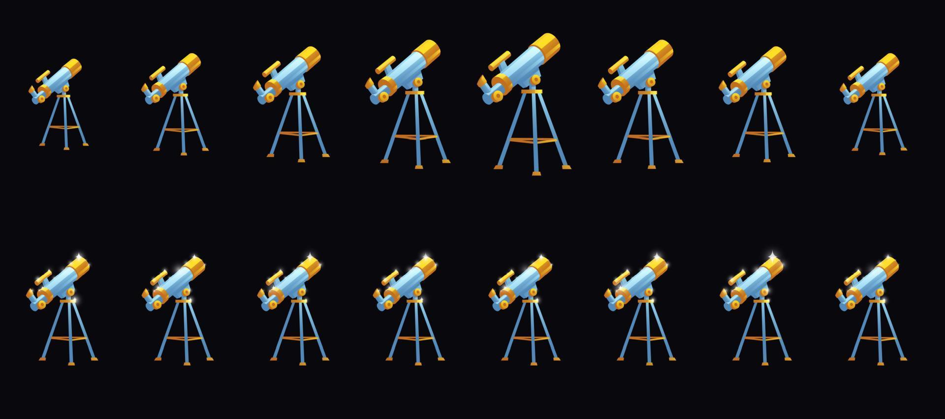 telescópios de tamanhos diferentes com animação de brilho vetor