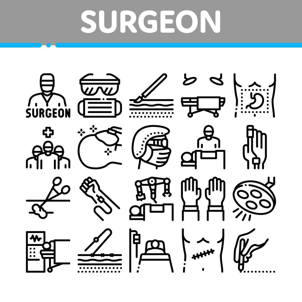 vetor de conjunto de ícones de coleção de médico cirurgião
