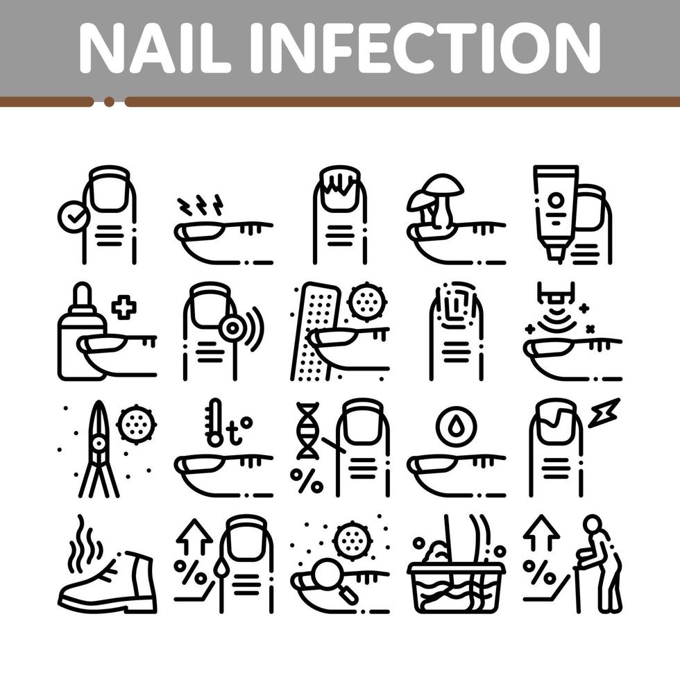 vetor de conjunto de ícones de coleção de doença de infecção de unha