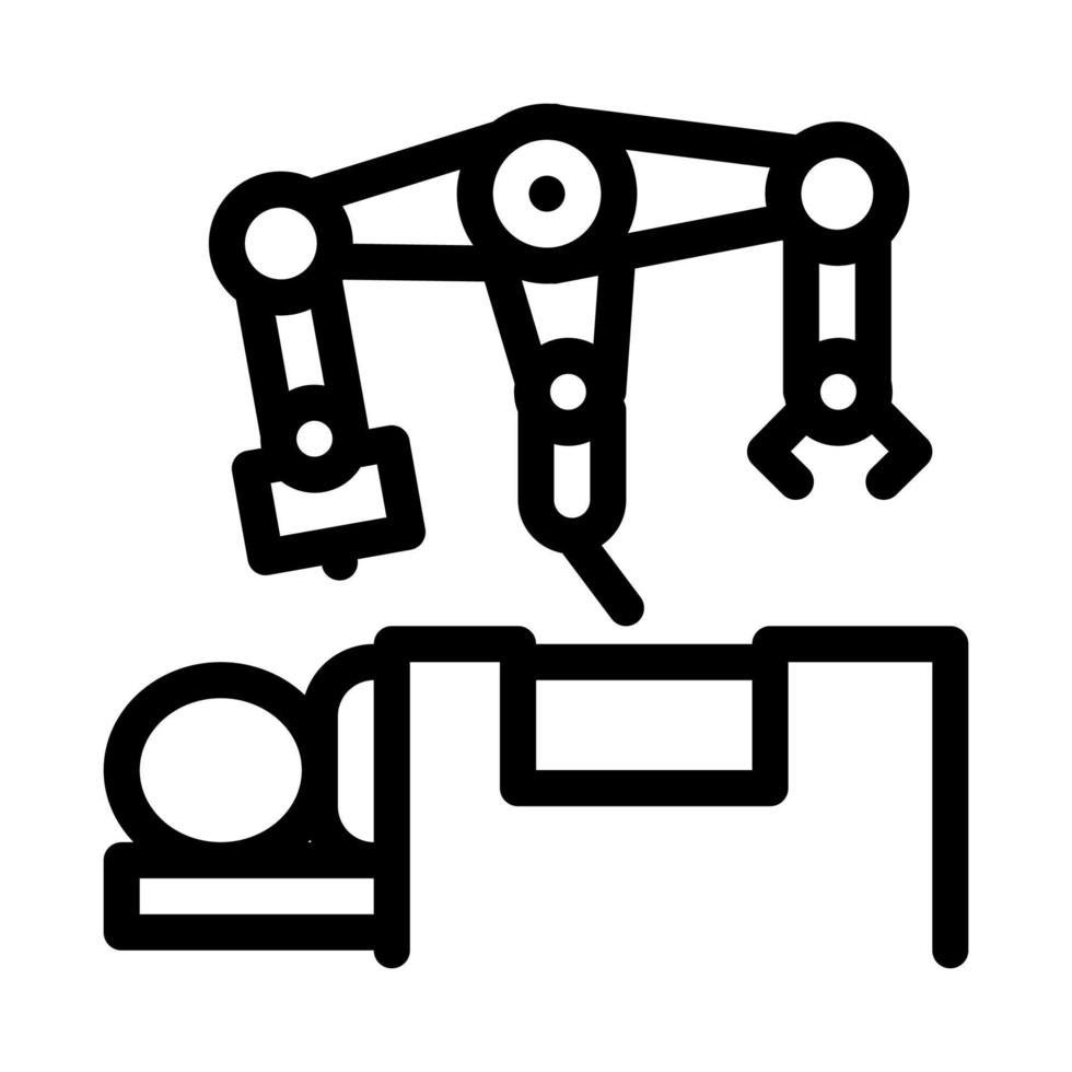 cirurgião robótico e ilustração de contorno do vetor de ícone de mesa do paciente