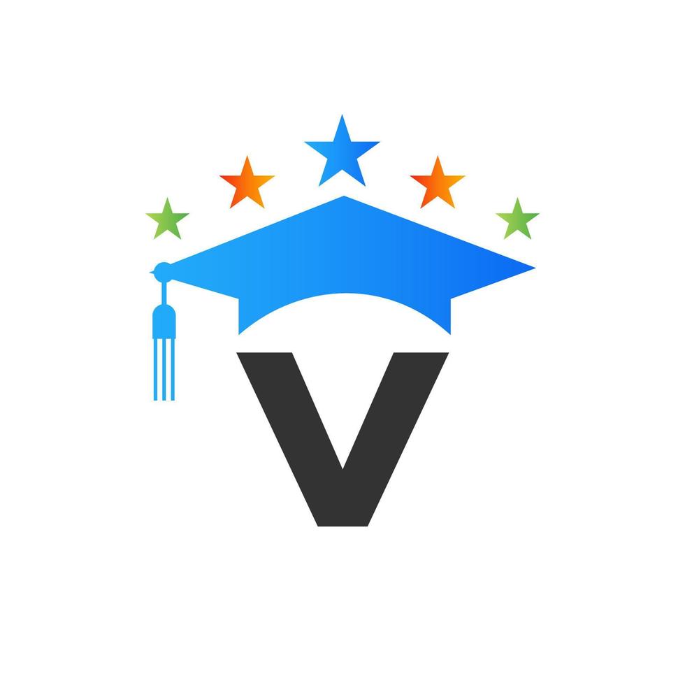 modelo de design de logotipo educacional com modelo de vetor de chapéu de graduação de carta v