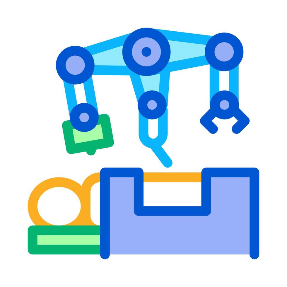 cirurgião robótico e ilustração de contorno do vetor de ícone de mesa do paciente