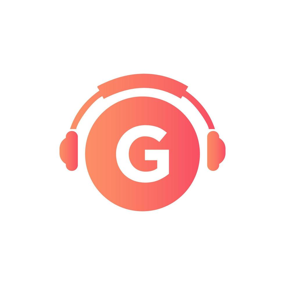 design de logotipo de música letra g. música dj e design de logotipo de podcast conceito de fone de ouvido vetor