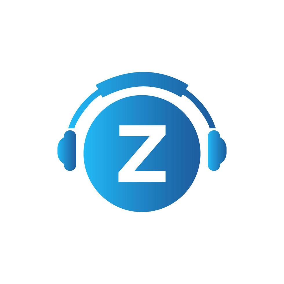 design de logotipo de música letra z. música dj e design de logotipo de podcast conceito de fone de ouvido vetor