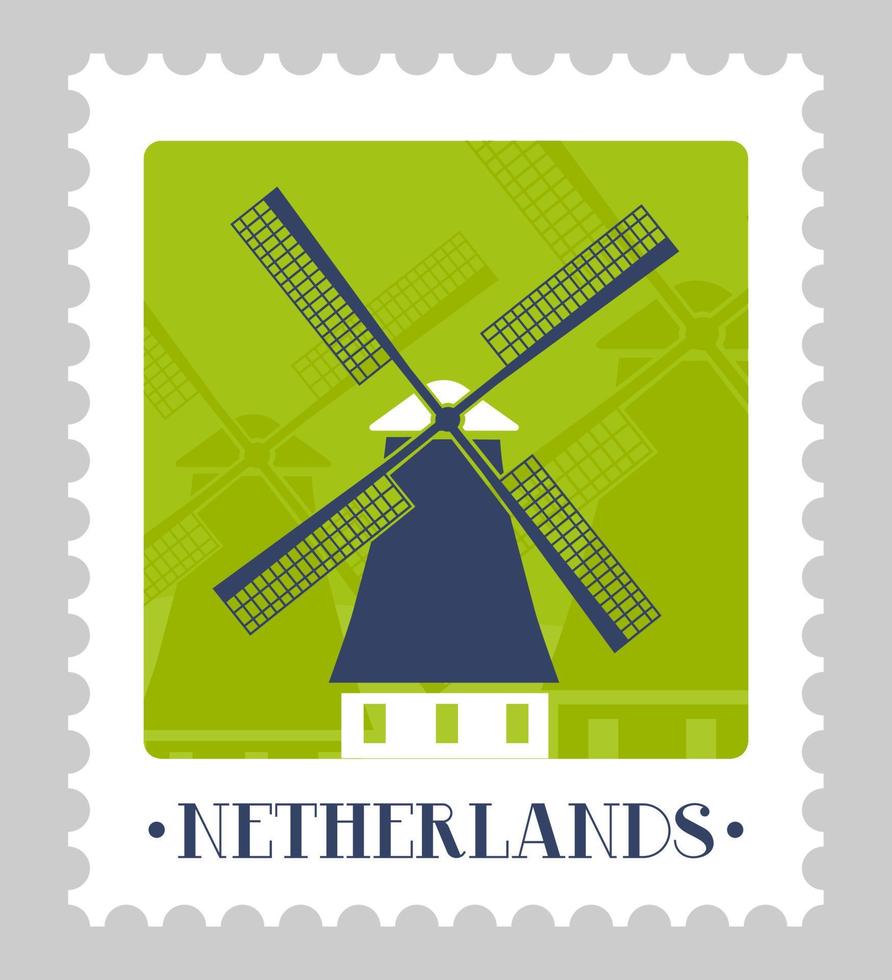 marca postal holandesa ou cartão postal com moinho vetor