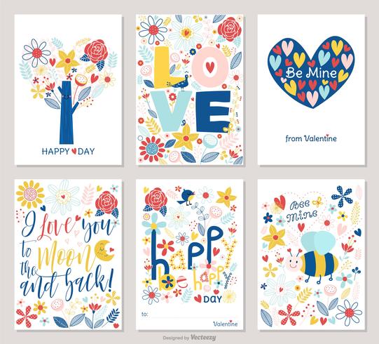 Cartões De Valentim Com Flores Desenhadas De Mão Coloridas vetor