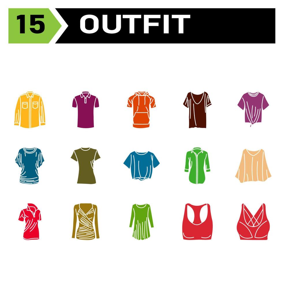 conjunto de ícones de roupa inclui moda, roupas, vestuário, camisa, vestem, sapatos, homem, calçados, masculino, sapato, sutiã esportivo, sutiã, equipamento, fêmea, verão, estilo, acessório, desenhar, Bolsa, desenho animado vetor