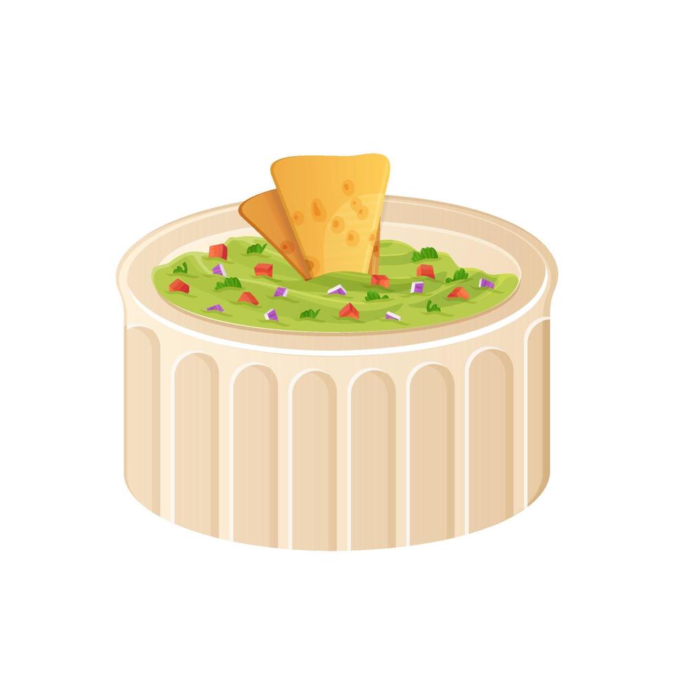 tigela de guacamole para molho ilustração de molho de abacate mexicano. comida latino-americana em estilo cartoon isolado no branco vetor