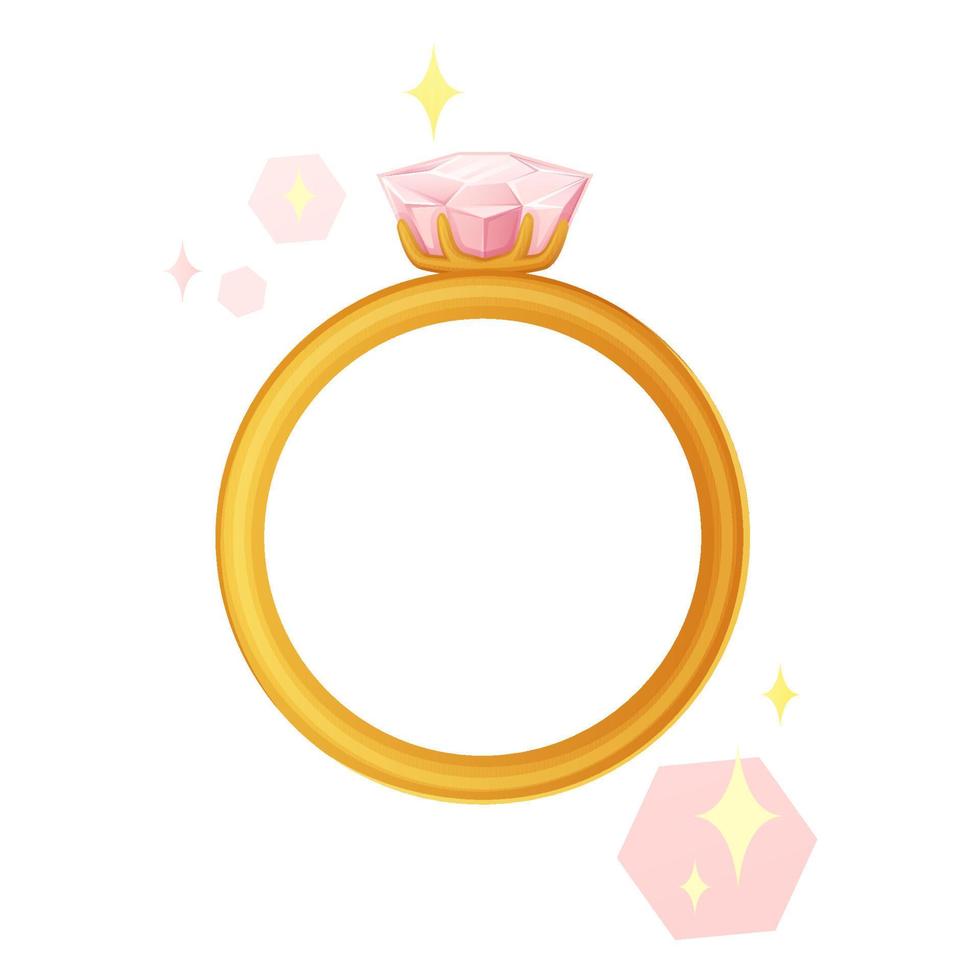 anel de noivado de ouro brilhante com rosa brilhante. conceito de proposta. ilustração em vetor estoque isolada no fundo branco no estilo cartoon realista.