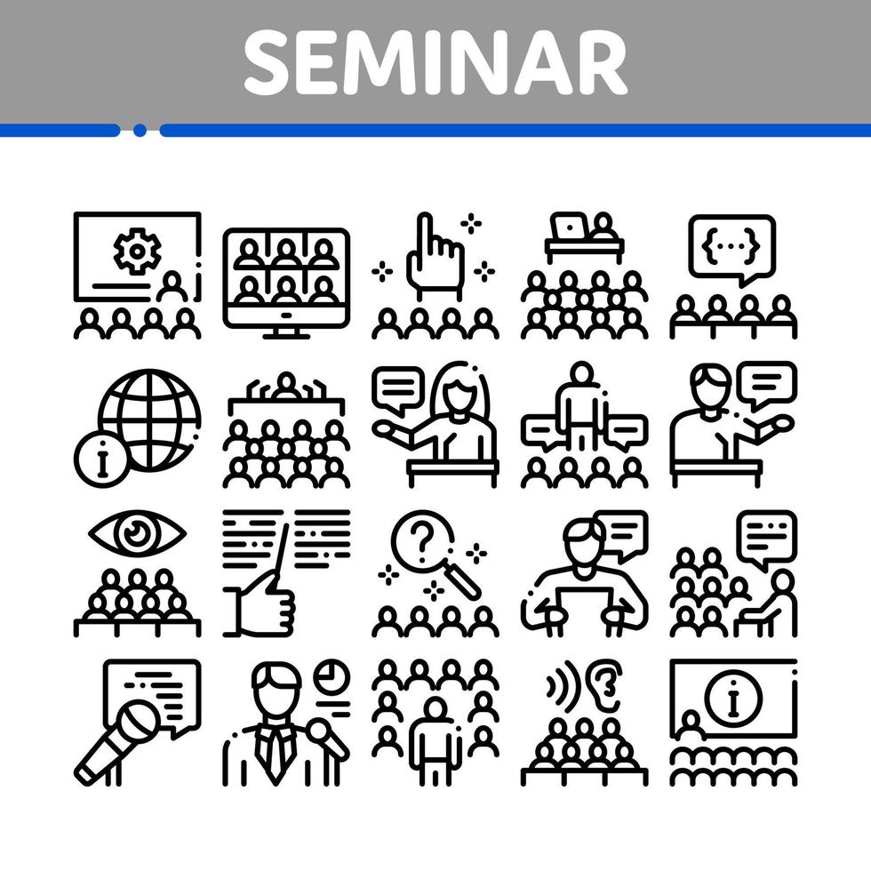 vetor de conjunto de ícones de coleção de conferência de seminário