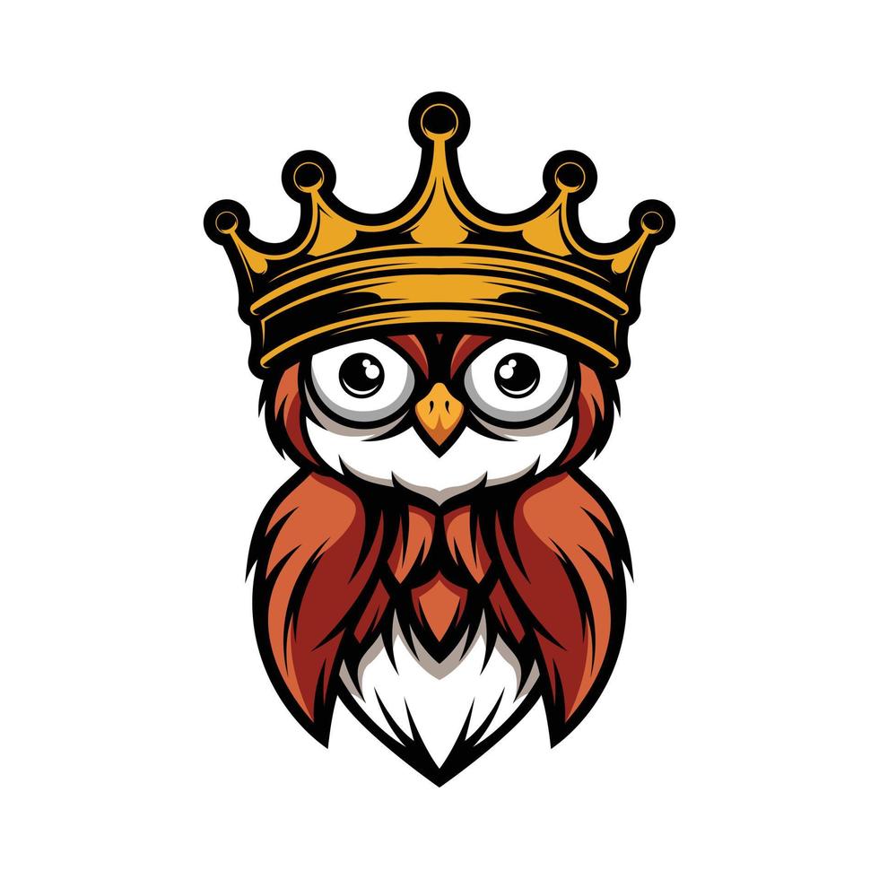 novo design de mascote de coroa de coruja vetor
