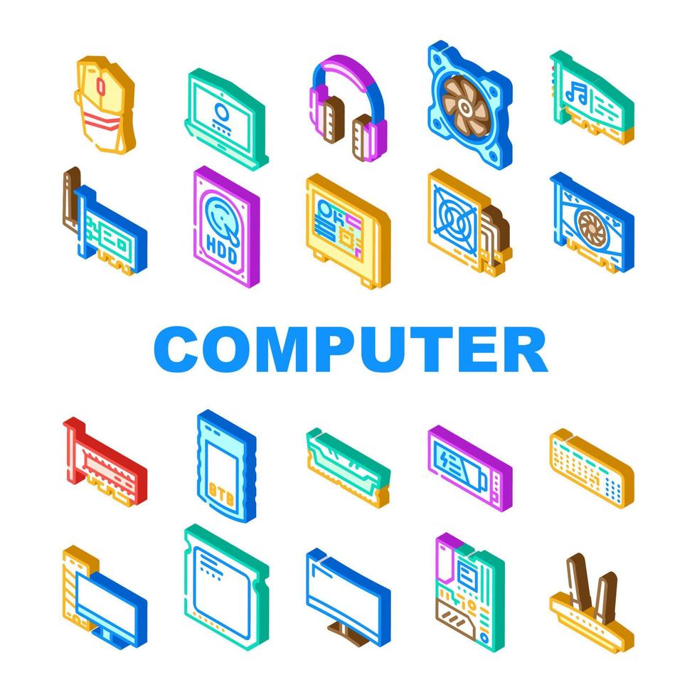 acessórios de computador e conjunto de ícones de peças vetor