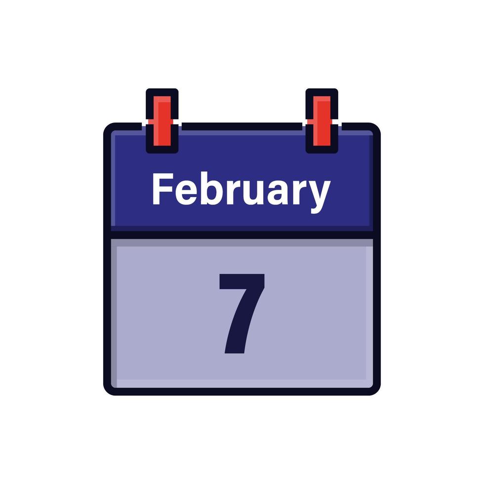 7 de fevereiro, ícone do calendário. dia mês. hora marcada para reunião. data de agendamento do evento. ilustração em vetor plana.