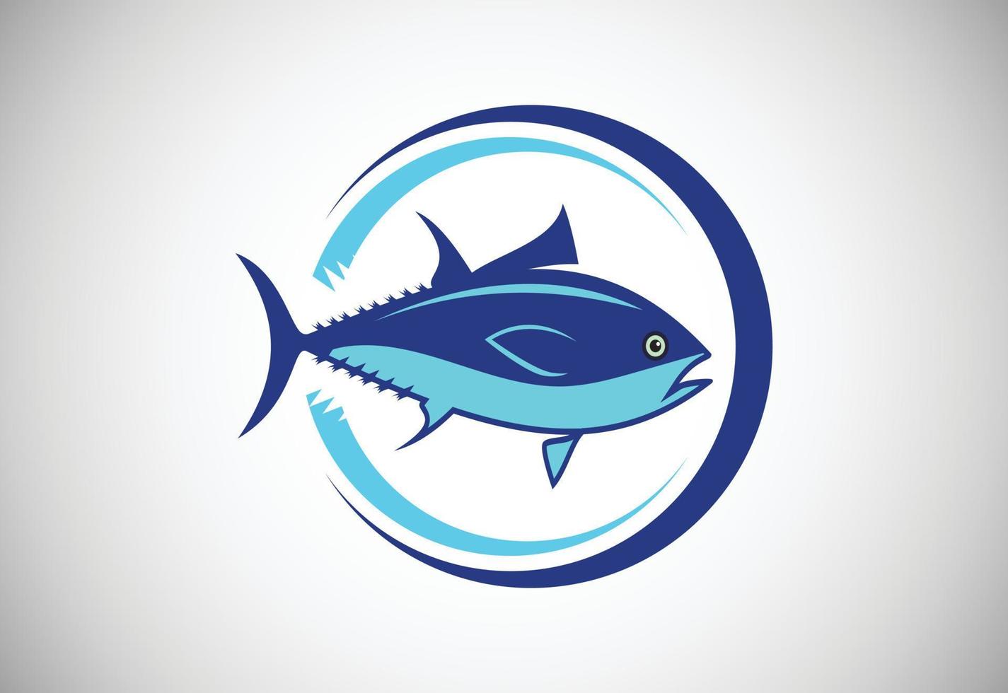 atum em um círculo. modelo de design de logotipo de peixe. ícone do conceito de logotipo de loja de restaurante de frutos do mar. vetor