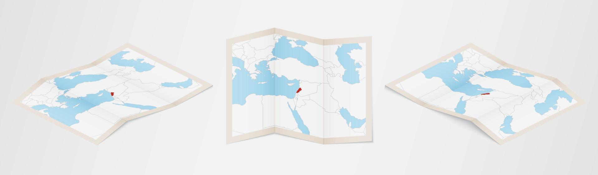 mapa dobrado do líbano em três versões diferentes. vetor