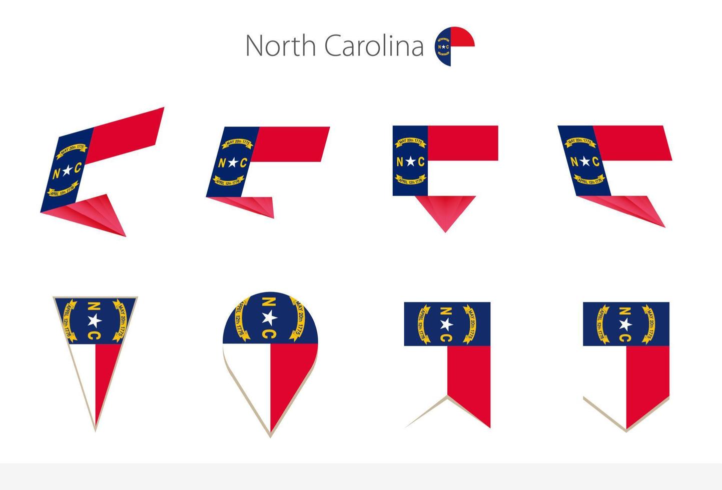 coleção de bandeiras do estado da carolina do norte, oito versões de bandeiras vetoriais da carolina do norte. vetor