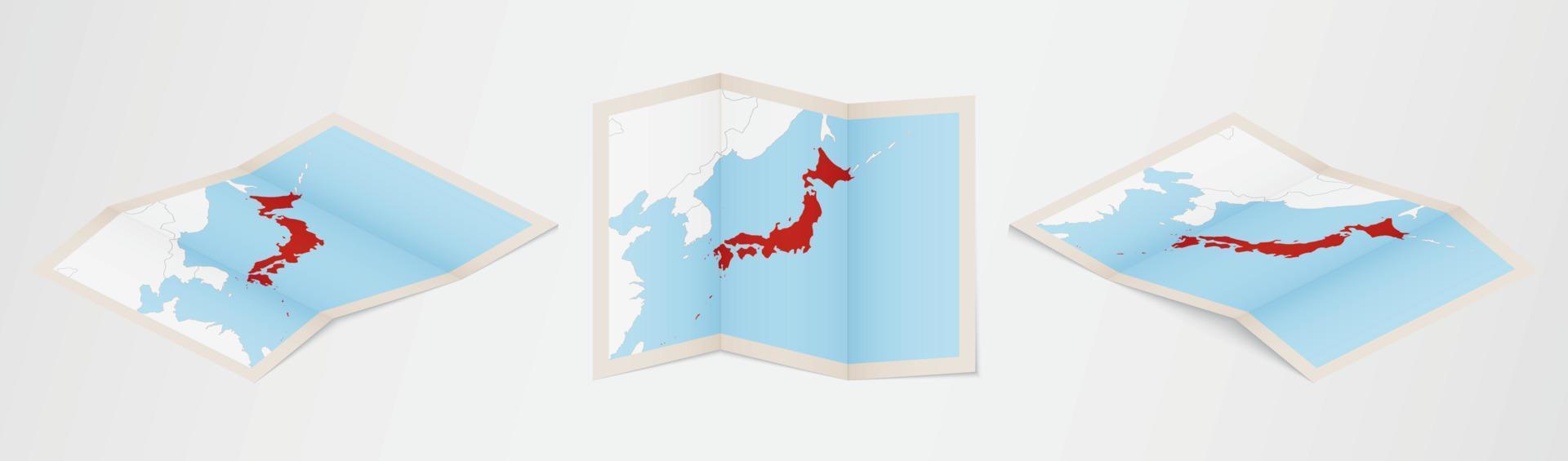 mapa dobrado do japão em três versões diferentes. vetor