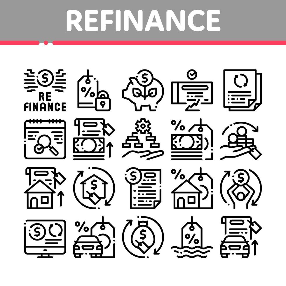 refinanciar conjunto de ícones de coleção financeira vetor