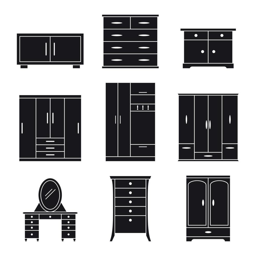 conjunto de ícones pretos em um armário temático vetor