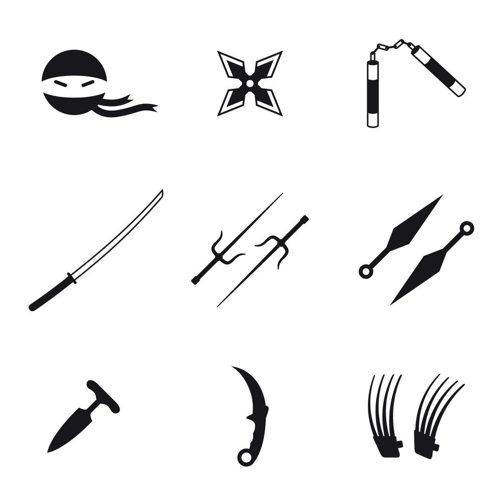 conjunto de ícones isolados em um tema ninja vetor