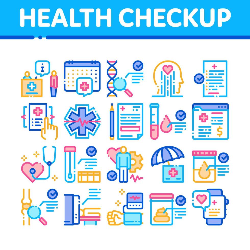 vetor de conjunto de ícones de coleção médica de check-up de saúde