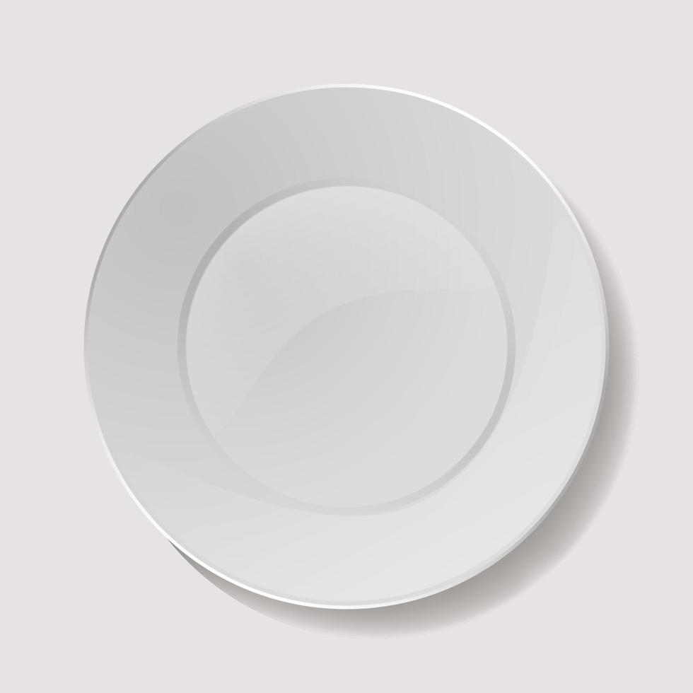 vetor de placa realista. closeup porcelana simular utensílios de mesa isolados. vista superior do prato de cozinha de cerâmica limpa. modelo de cozinha para apresentação de alimentos.