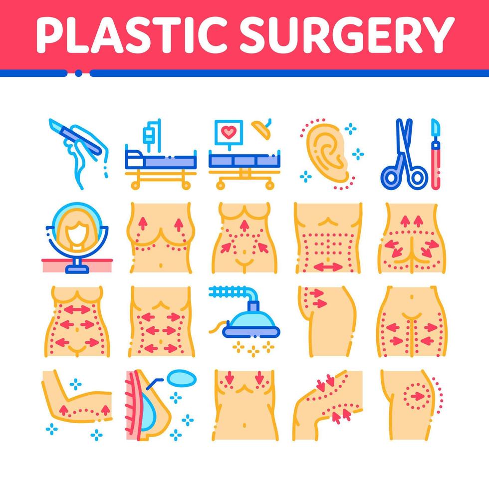 vetor de conjunto de ícones de coleção de clínica de cirurgia plástica