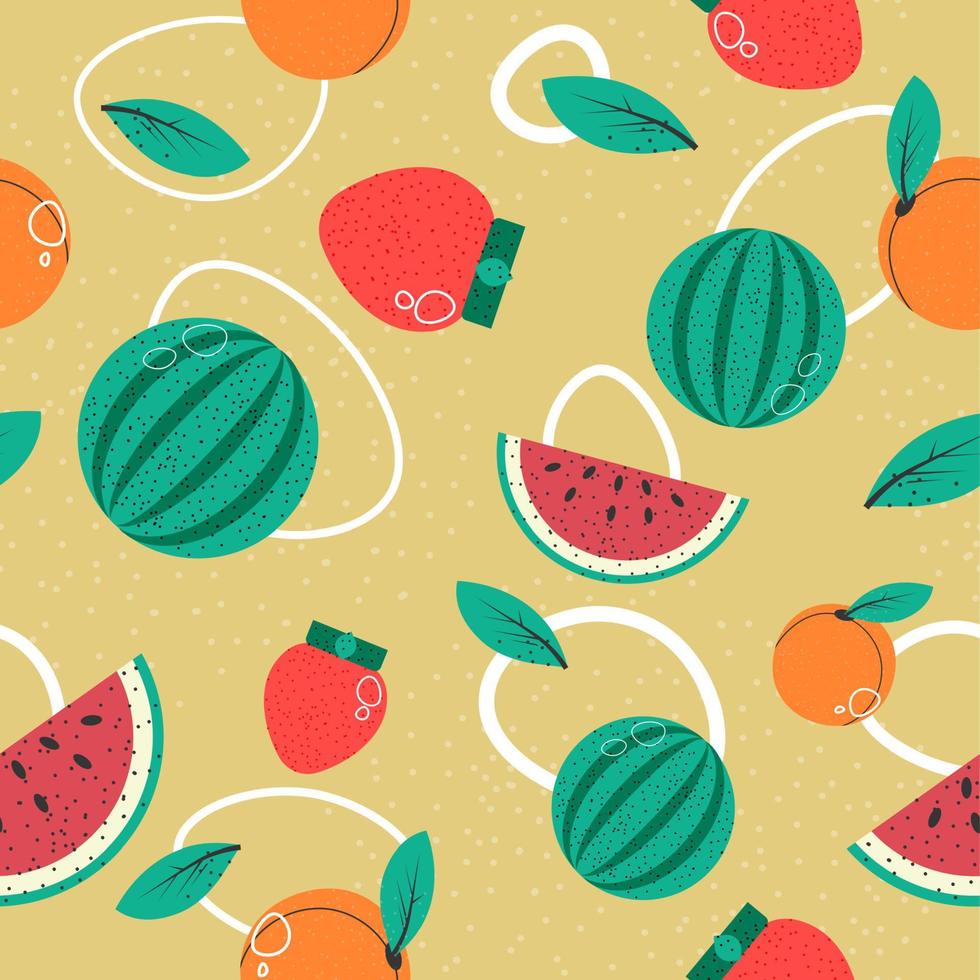 padrão de frutas, melancia e morangos damasco vetor