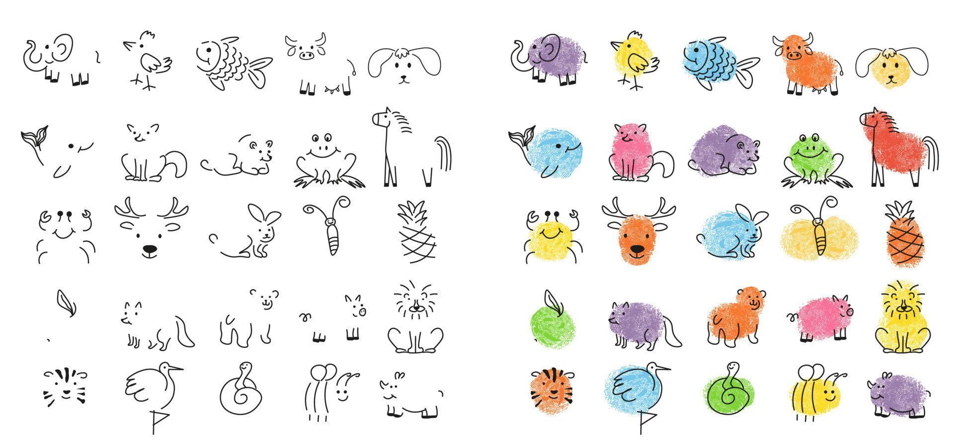 desenho de dedo para crianças, animais e personagens vetor