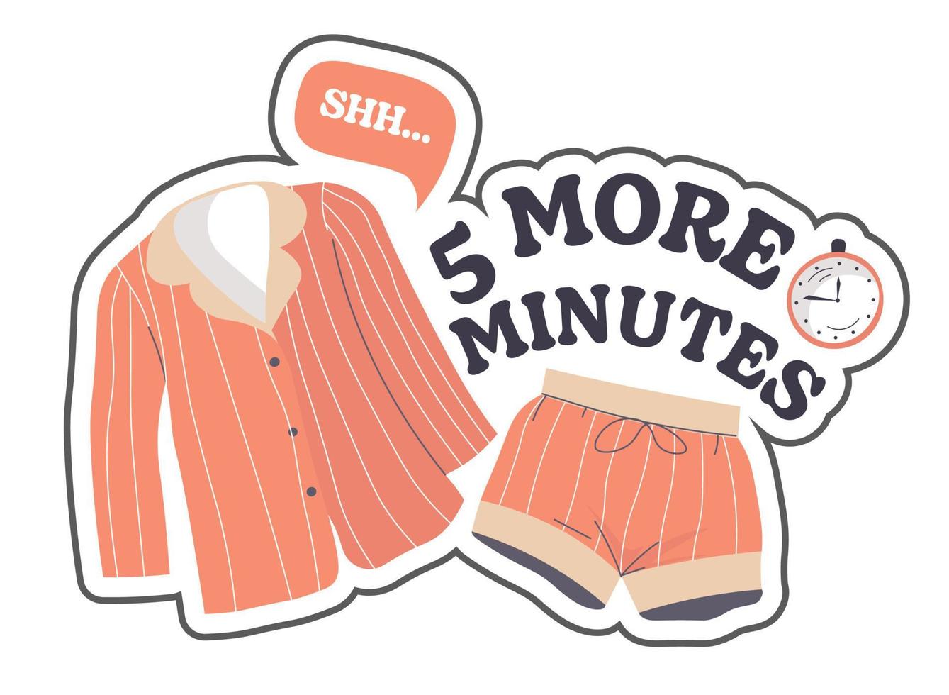 shh mais cinco minutos, pijama e vetor de relógio