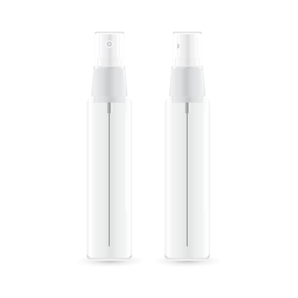 Garrafas de spray transparentes 3d. modelo de vetor para uso médico, publicitário, químico e cosmético