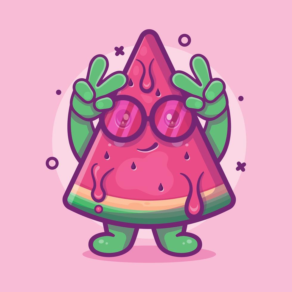 mascote de personagem de fruta melancia engraçado com gesto de mão de sinal de paz desenho isolado em design de estilo simples vetor