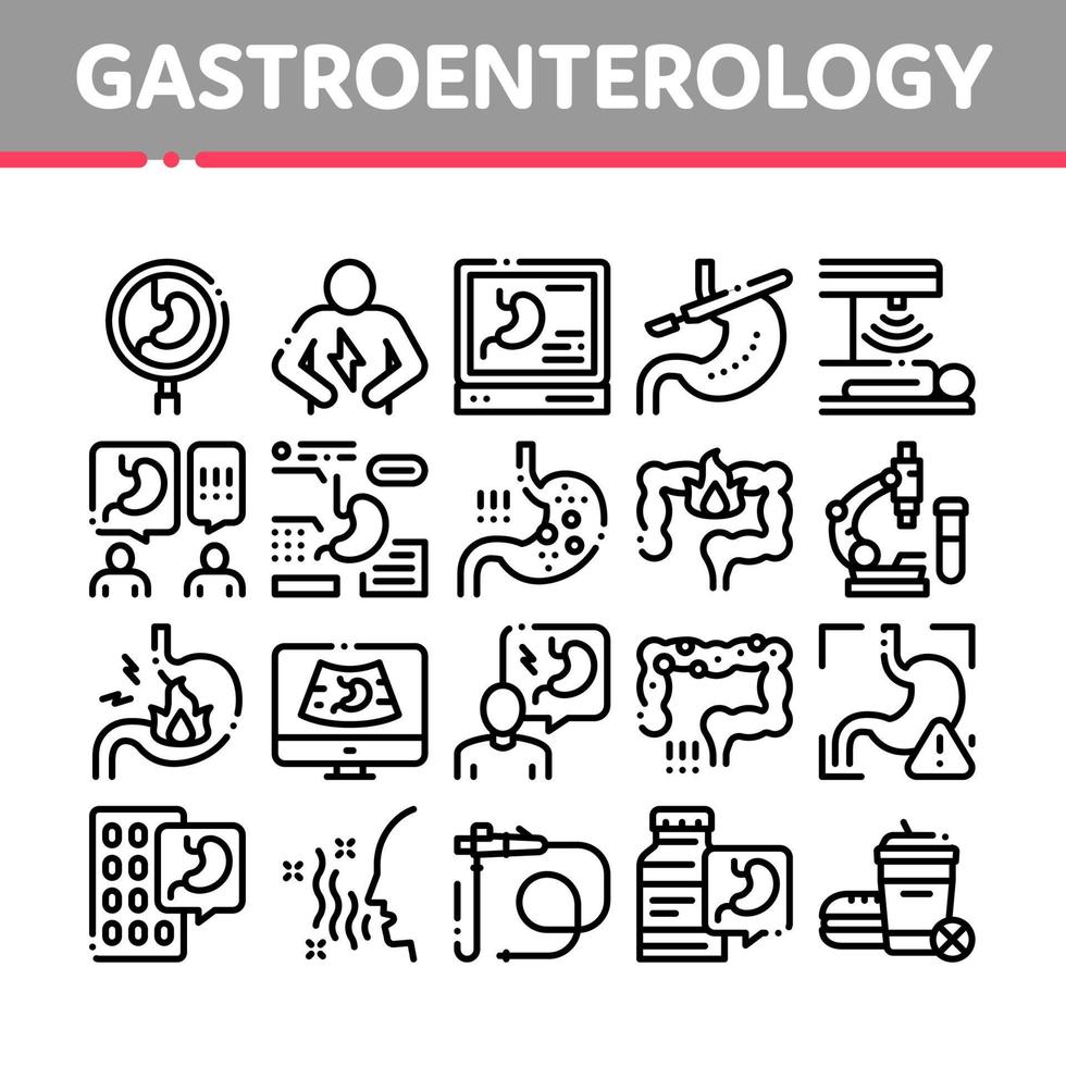 vetor de conjunto de ícones de gastroenterologia e hepatologia