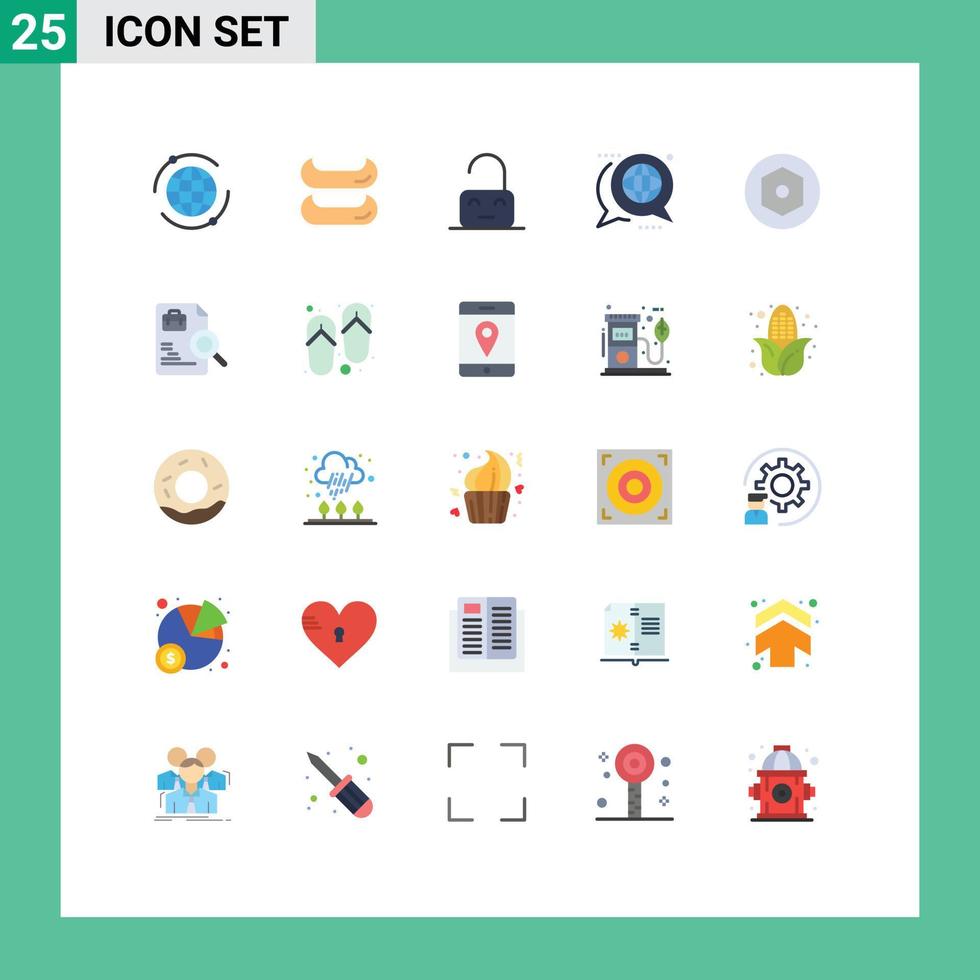 Conceito de 25 cores planas para sites móveis e aplicativos, desbloqueio de elementos de design de vetores editáveis globais internos